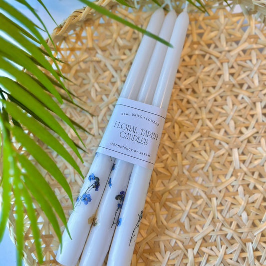 FLORAL TAPER CANDLES - Forget-me-not Flowers